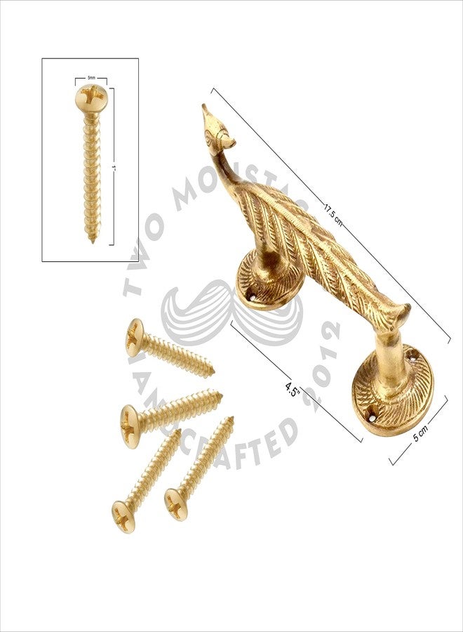 Two Moustaches Peacock Design Brass Door Handle Pair, Brass Door Pulls, Main Door Handles, Door Handles for Home & Office, Door Handle Pair, Antique Brown, Pack of 2, Standard - Image 3
